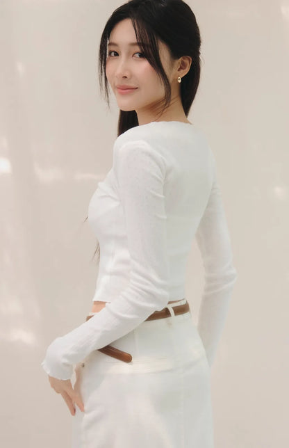 Lace Trim Ribbed Knit Cardigan<br/>針織蕾絲花邊圓領開衫