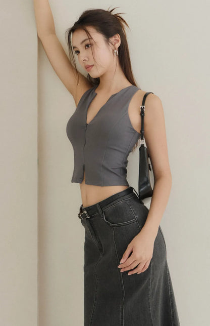Minimal Front-Zip Bra Top<br/>極簡削肩拉鍊Bra Top