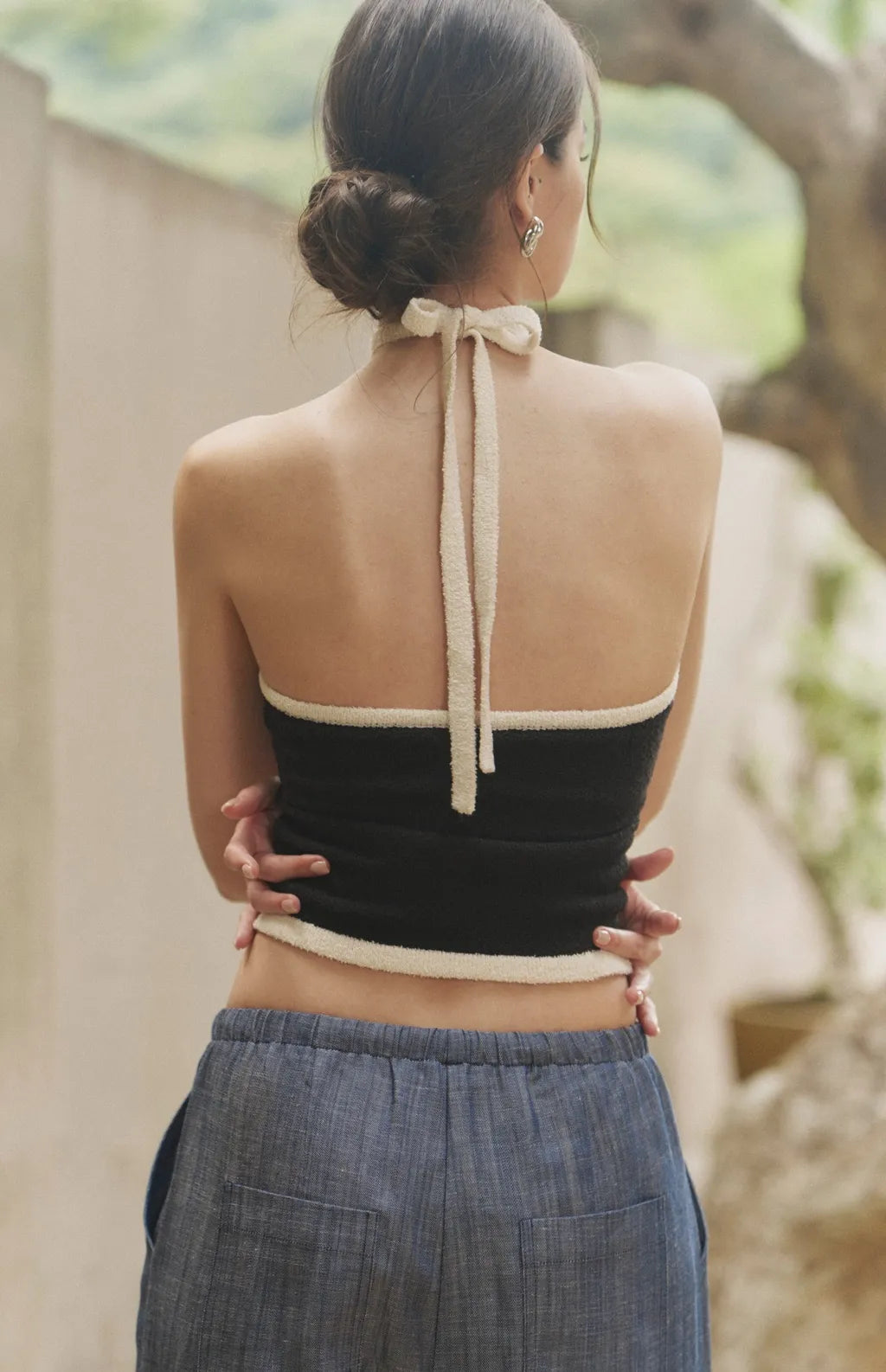 Contrast Knit Halter Bra Top<br/>慵懶法式撞色針織Bra Top