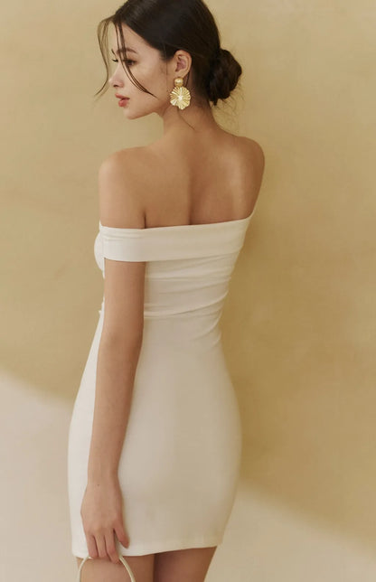 French Off-Shoulder Bodycon Mini Bra Dress<br/>法式一字領包臀Bra Dress