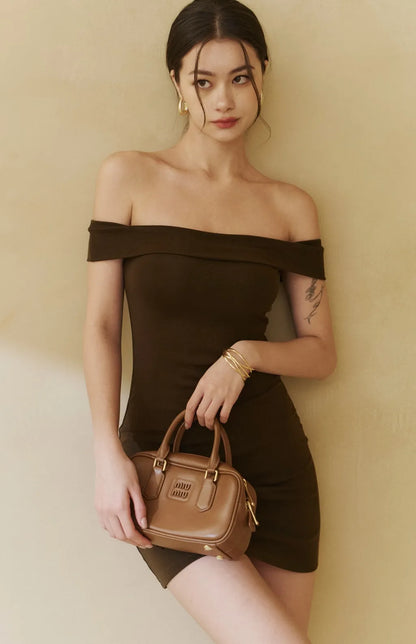 French Off-Shoulder Bodycon Mini Bra Dress<br/>法式一字領包臀Bra Dress