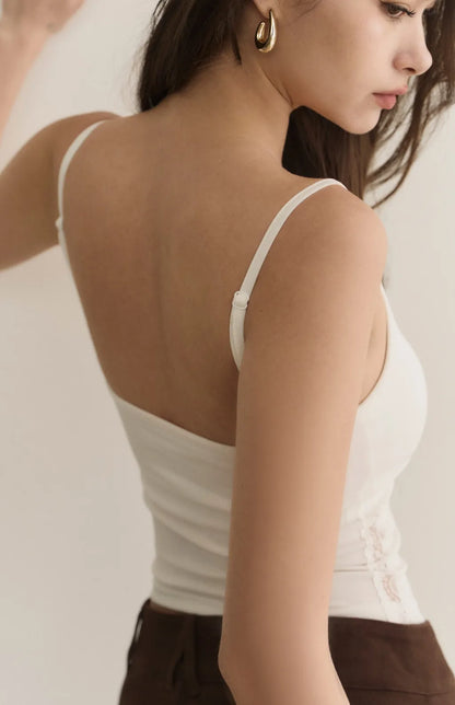 Lace-Trim Spaghetti Strap Bra Top<br/>細肩蕾絲簍空Bra Top