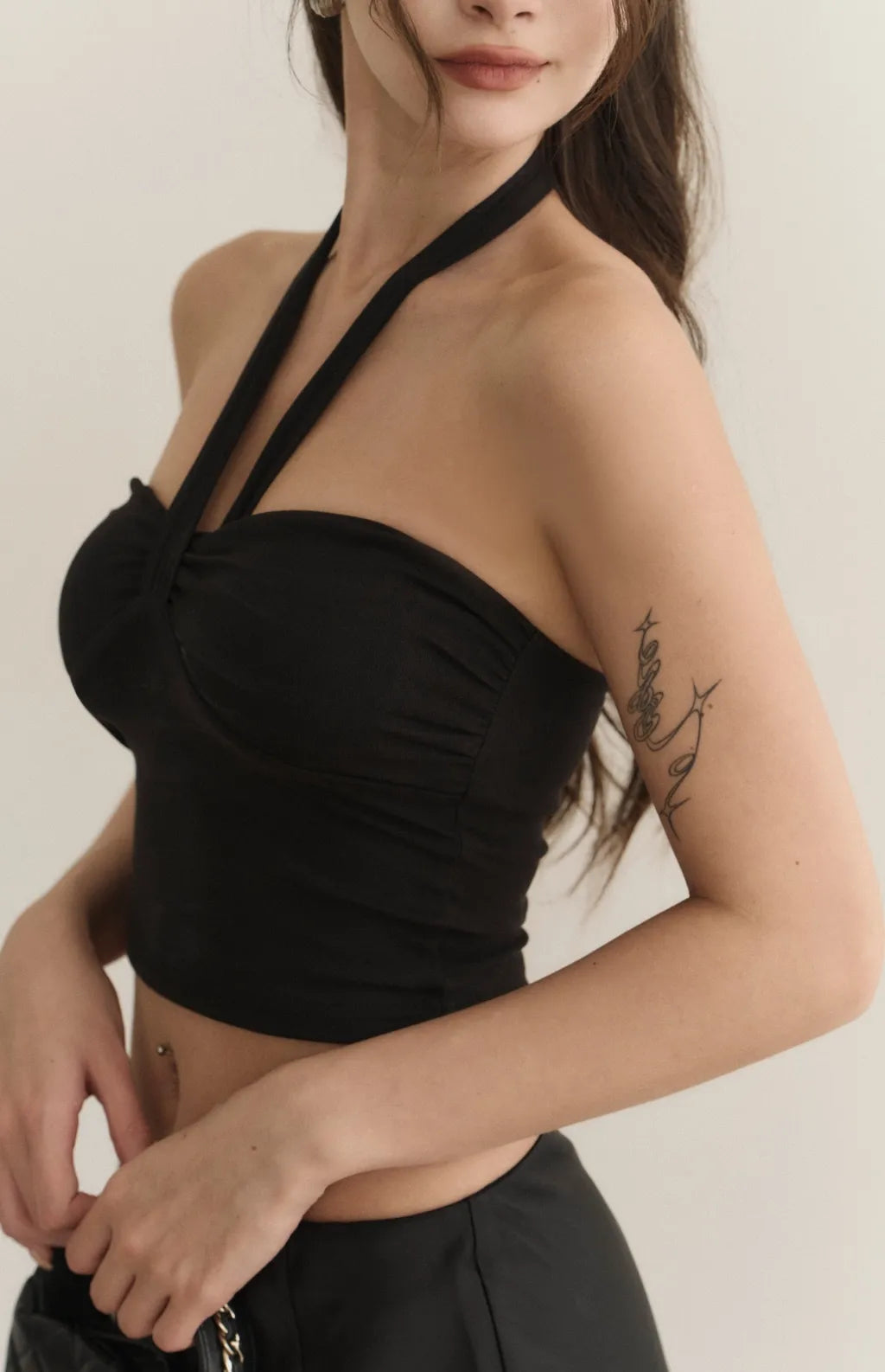 Halter Heart Shape Ruched Bra Top<br/>掛脖造型桃心抓皺Bra Top