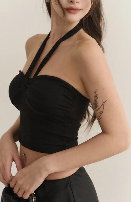 Halter Heart Shape Ruched Bra Top<br/>掛脖造型桃心抓皺Bra Top