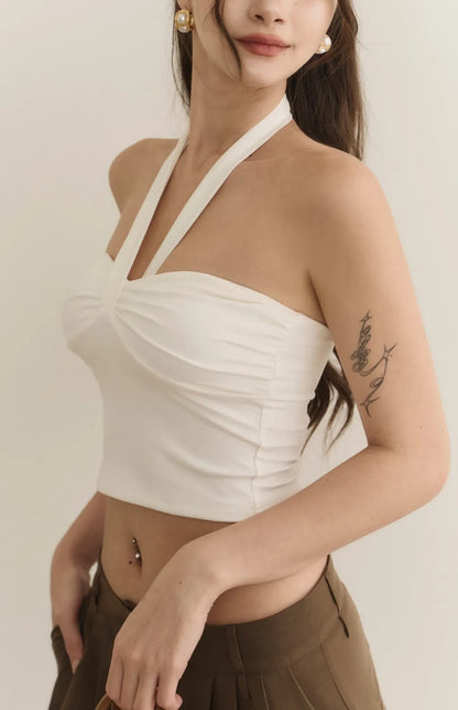 Halter Heart Shape Ruched Bra Top<br/>掛脖造型桃心抓皺Bra Top
