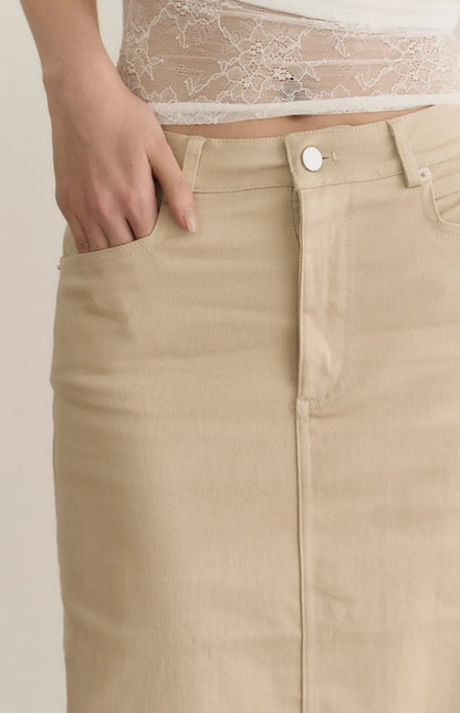 French Minimal Back-Slit Denim Midi Skirt<br/>法式極簡後開衩牛仔裙