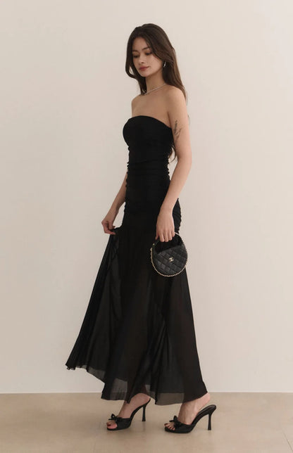 Strapless Ruched Sheer Overlay Bra Dress<br/>歐美平口抓皺收腰Bra Dress