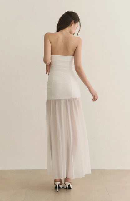 Strapless Ruched Sheer Overlay Bra Dress<br/>歐美平口抓皺收腰Bra Dress