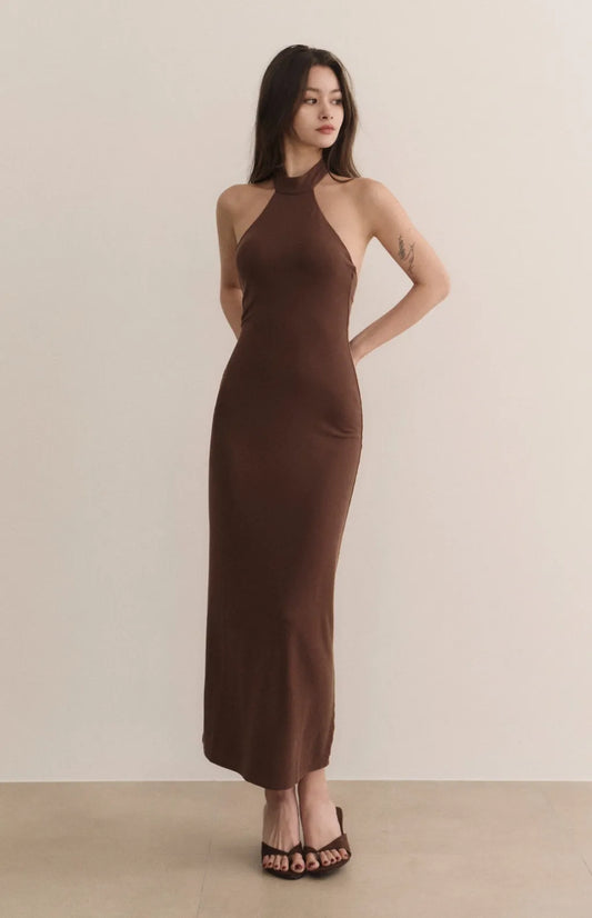 French Halter High-Neck Tie Bra Dress<br/>法式高領削肩綁帶修身Bra Dress