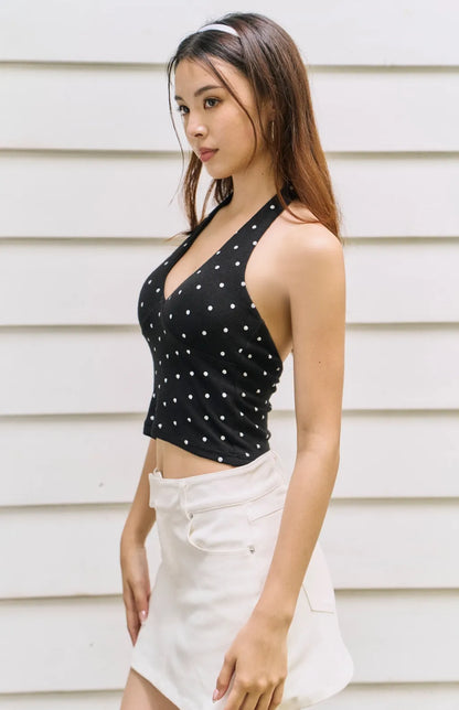 Polka Dot Halter V Neck Bra Top<br/>美式繞脖深V點點Bra Top