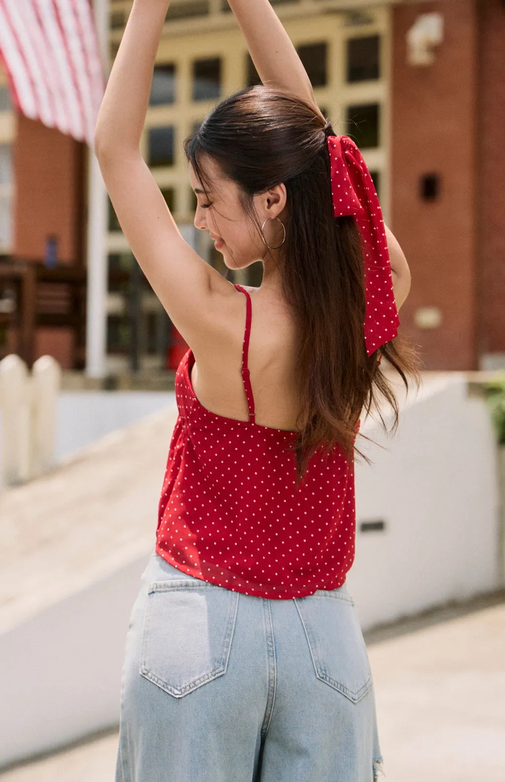 Polka Dot Chiffon Peplum Bra Top with Scarf<br/>美式雪紡點點細肩傘擺Bra Top(附領巾)