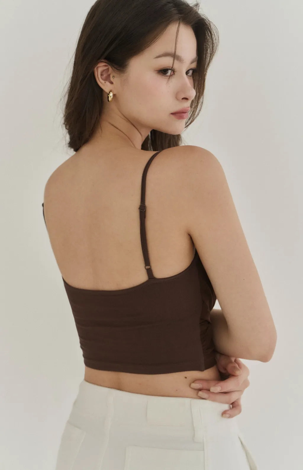Sheer Mesh Ruched Plunge Bra Top<br/>V領網紗抓皺Bra Top