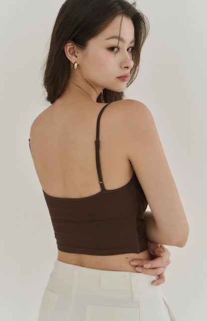 Sheer Mesh Ruched Plunge Bra Top<br/>V領網紗抓皺Bra Top