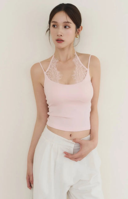 Layered Lace Halter Bra Top<br/>拼接蕾絲綁帶假兩件Bra Top