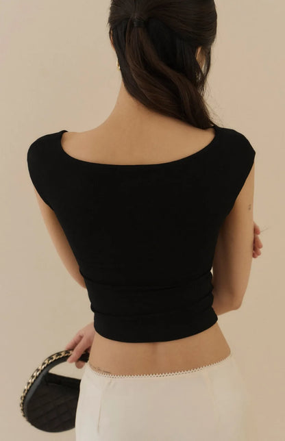 Boatneck Twist-Front Cutout Bra Top<br/>船型領扭結鏤空造型Bra Top