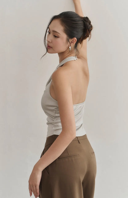 Satin Cowl-Neck Halter Bra Top<br/>法式緞光垂領削肩Bra Top