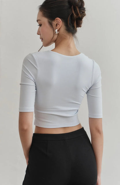 Half-Sleeve V-Neck Bra Top<br/>五分袖美胸V領Bra Top