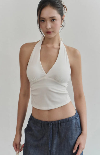 Ruched Plunge Tie-Halter Bra Top<br/>抓皺交叉V領綁帶Bra Top