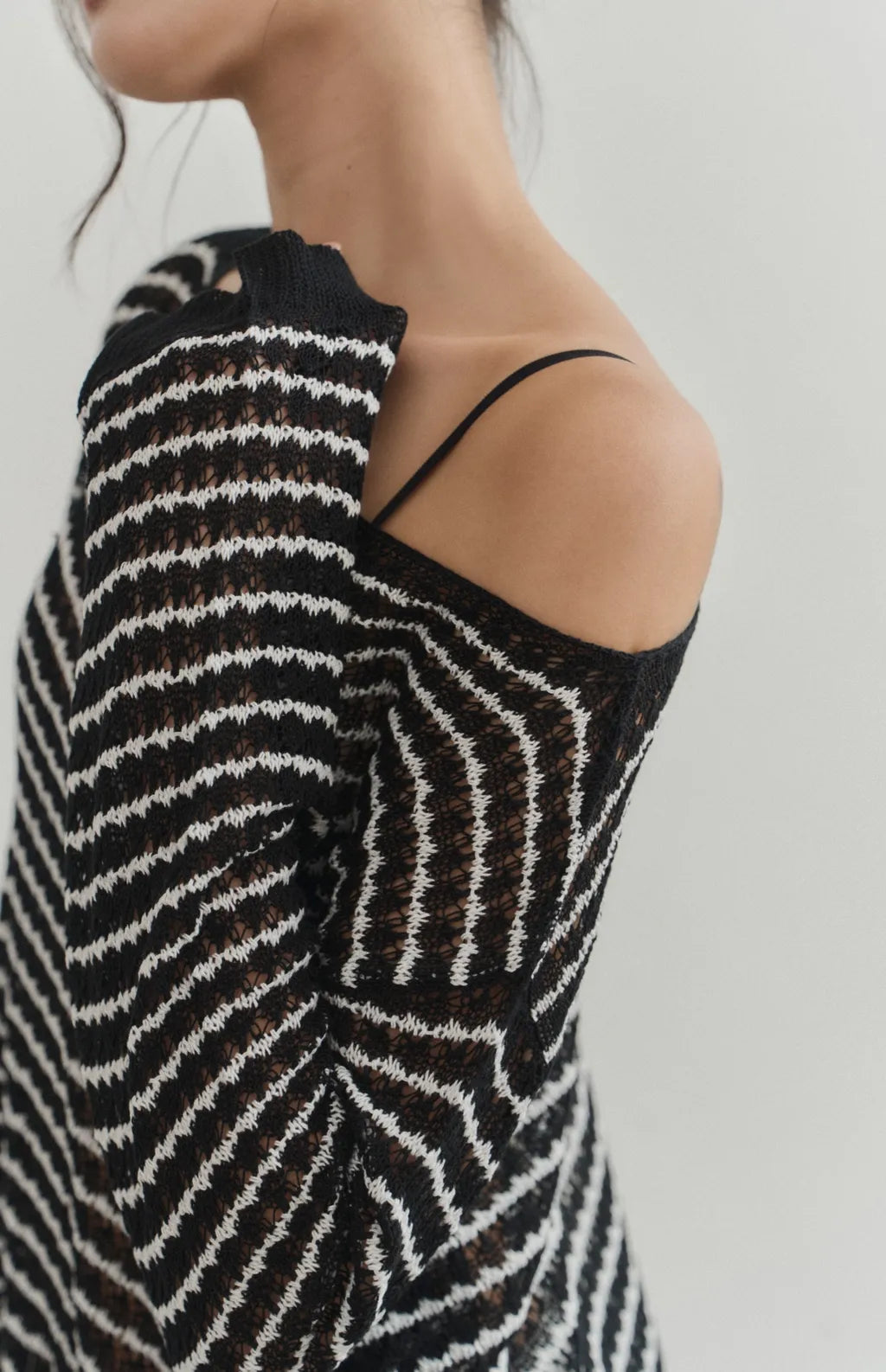 Sheer Striped Open-Knit Sweater<br/>透膚條紋鏤空罩衫