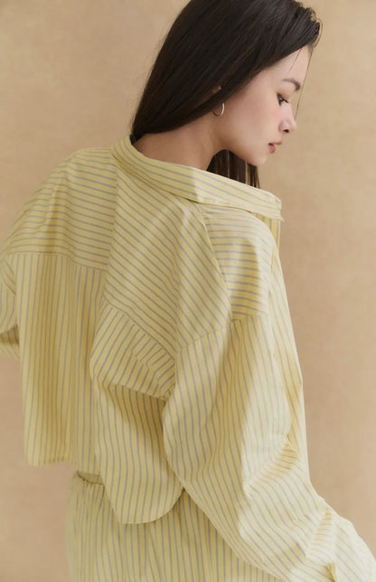 Cropped Boxy Striped Shirt<br/>美式條紋寬鬆短版襯衫