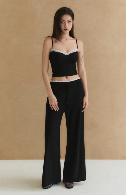 Lace-Trim Drawstring Wide-Leg Pants<br/>蕾絲滾邊抽繩寬褲