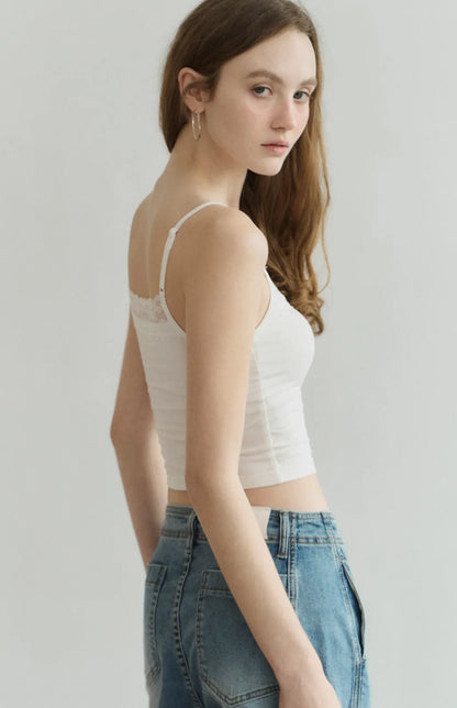 Barely-There Lace-Trim Cami Bra Top<br/>輕裸蕾絲平口細肩Bra Top