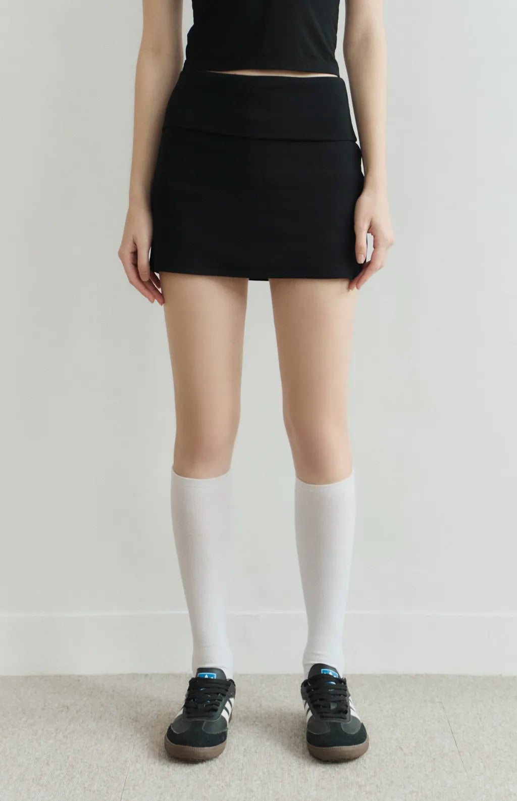 Fold-Over Wide-Waistband Ribbed Skort<br/>反折寬腰帶羅紋短褲裙