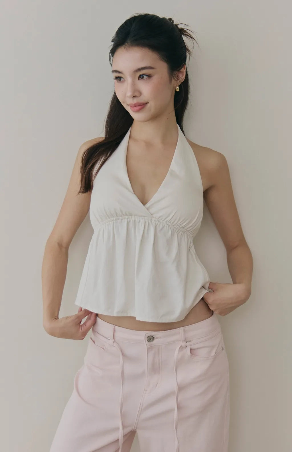 Halter V-Neck Babydoll Bra Top<br/>繞脖V領收腰傘擺Bra Top