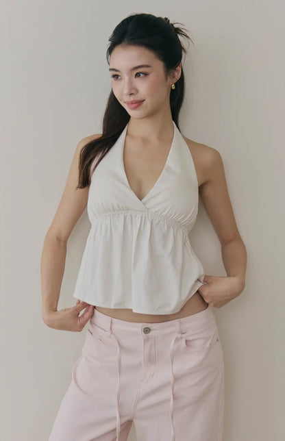 Halter V-Neck Babydoll Bra Top<br/>繞脖V領收腰傘擺Bra Top