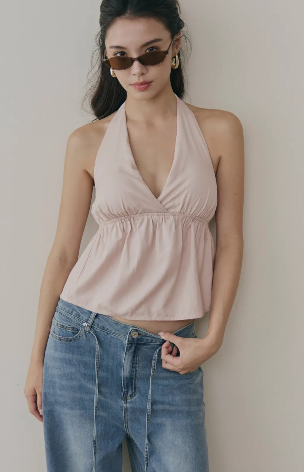Halter V-Neck Babydoll Bra Top<br/>繞脖V領收腰傘擺Bra Top