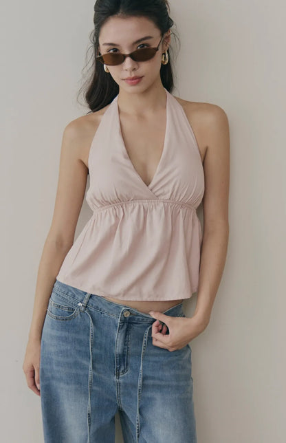 Halter V-Neck Babydoll Bra Top<br/>繞脖V領收腰傘擺Bra Top