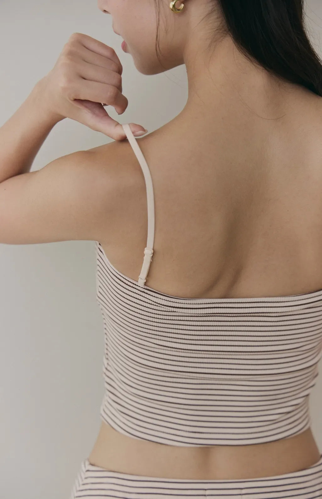 Striped Ruched-Bust V-Neck Cami Bra Top<br/>條紋V領美胸抓皺Bra Top