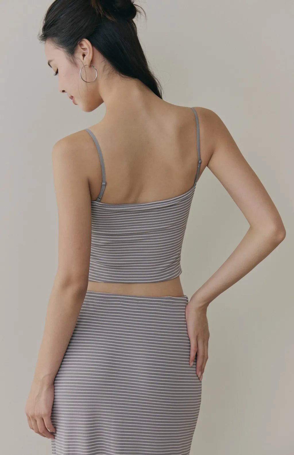 Striped Ruched-Bust V-Neck Cami Bra Top<br/>條紋V領美胸抓皺Bra Top