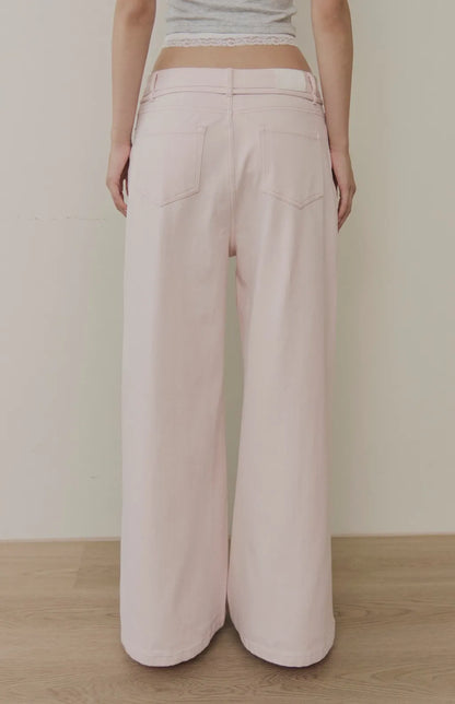 Drawstring Soft Denim Wide-Leg Jeans<br/>抽繩腰帶軟牛仔寬褲