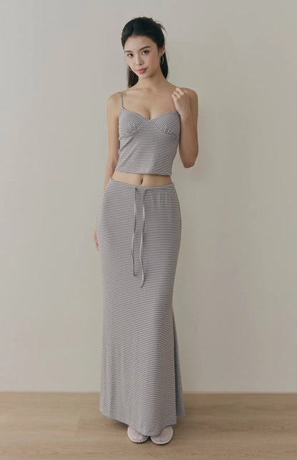 Striped Drawstring Mermaid Maxi Skirt<br/>條紋抽繩魚尾長裙