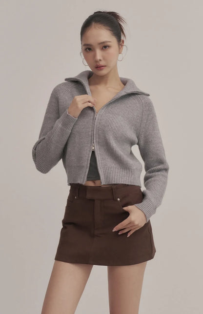 Ribbed Collared Two-Way Zip Knit Jacket<br/>坑條翻領拉鍊針織外套