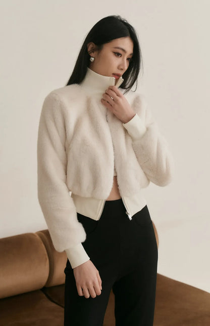 Faux Fur Zip-Up Jacket <br/>貂毛感立領拉鍊外套 By Beigy - Milu