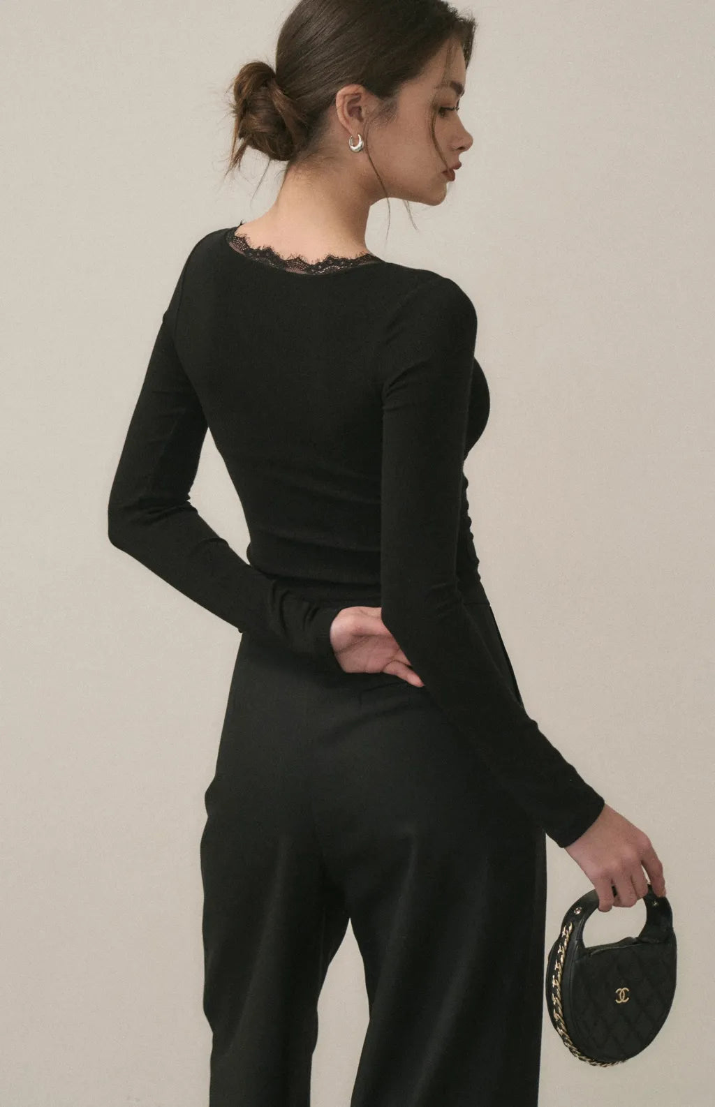 Lace Ribbed Button Bra Top<br/>蕾絲坑條排釦Bra Top