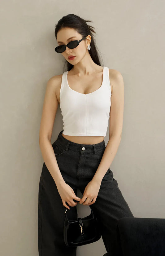 Rib Knit V-Neck Bra Top<br/>坑條V領美胸Bra Top