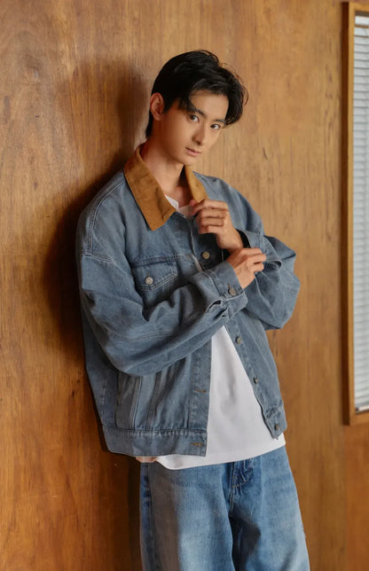 Lapel Patchwork Denim Jacket<br/>翻領拼接牛仔外套