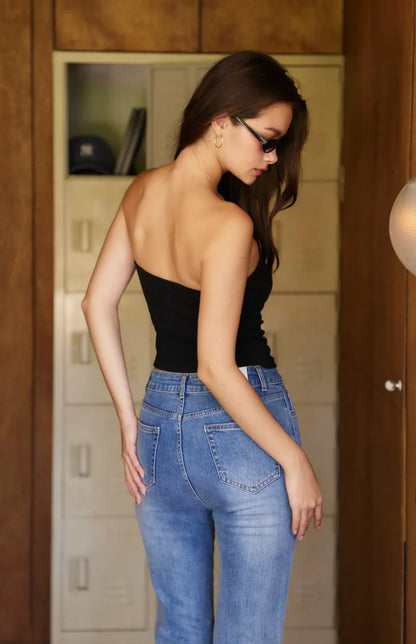 Ribbed Strapless Bra Top<br/>心機抓皺羅紋平口Bra Top
