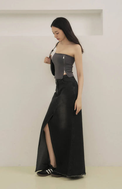 Side Zipper Strapless Bra Top<br/>側拉鏈造型平口Bra Top