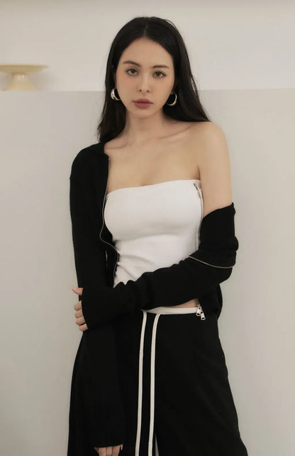 Side Zipper Strapless Bra Top<br/>側拉鏈造型平口Bra Top