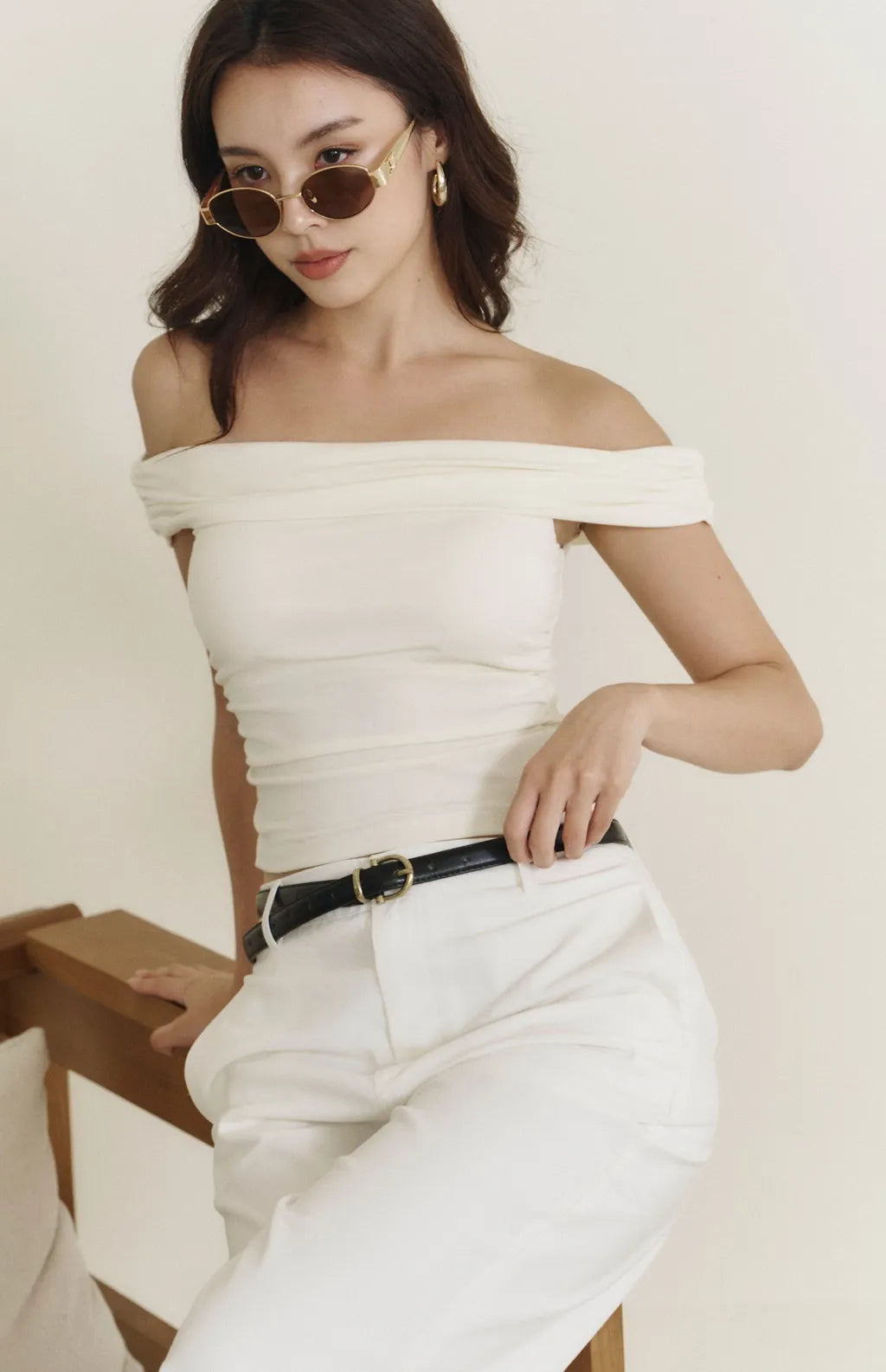 Modal Off-Shoulder Bra Top<br/>莫代爾一字領抓皺Bra Top By Beigy - Milu