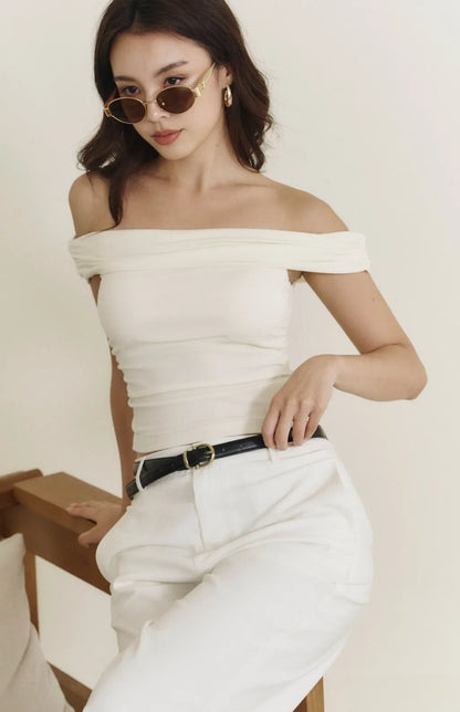 Modal Off-Shoulder Bra Top<br/>莫代爾一字領抓皺Bra Top By Beigy - Milu