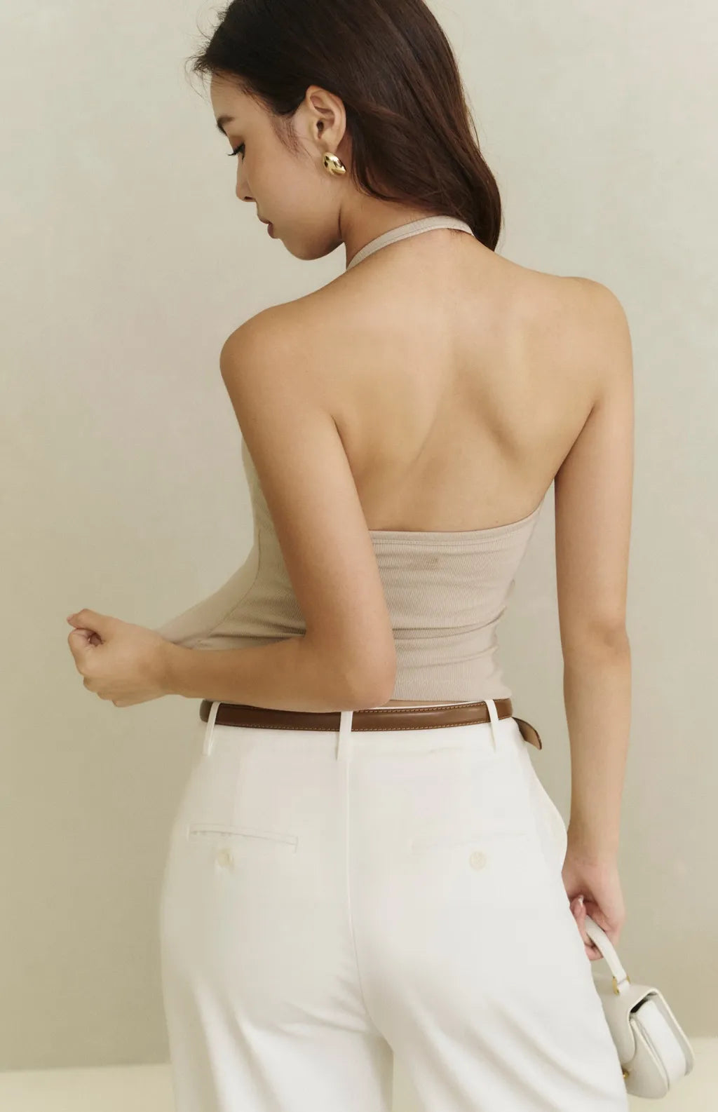 Front Button V-Neck Halter Bra Top<br/>繞脖V領排釦羅紋Bra Top By Beigy - Milu