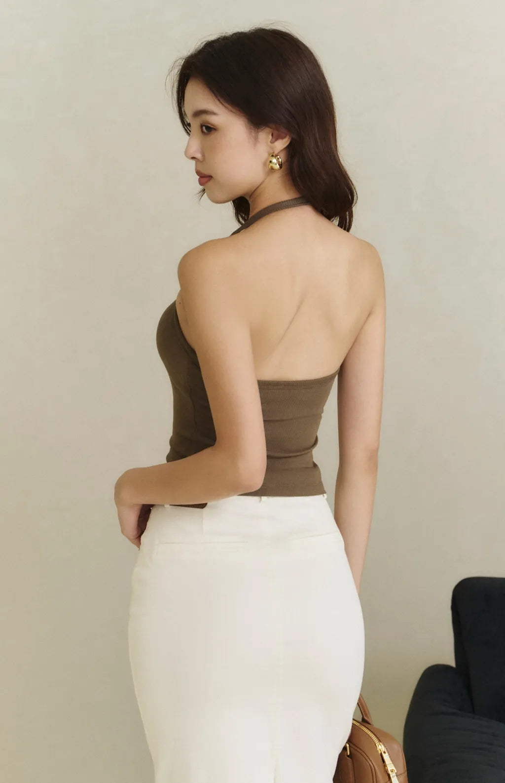 Front Button V-Neck Halter Bra Top<br/>繞脖V領排釦羅紋Bra Top By Beigy - Milu