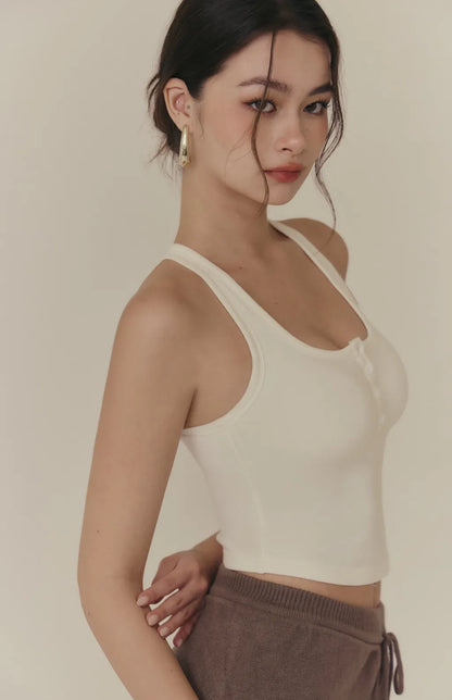 Cozy Wool-Blend Square Neck Button Bra Top<br/>羊毛暖絨方領開釦Bra Top