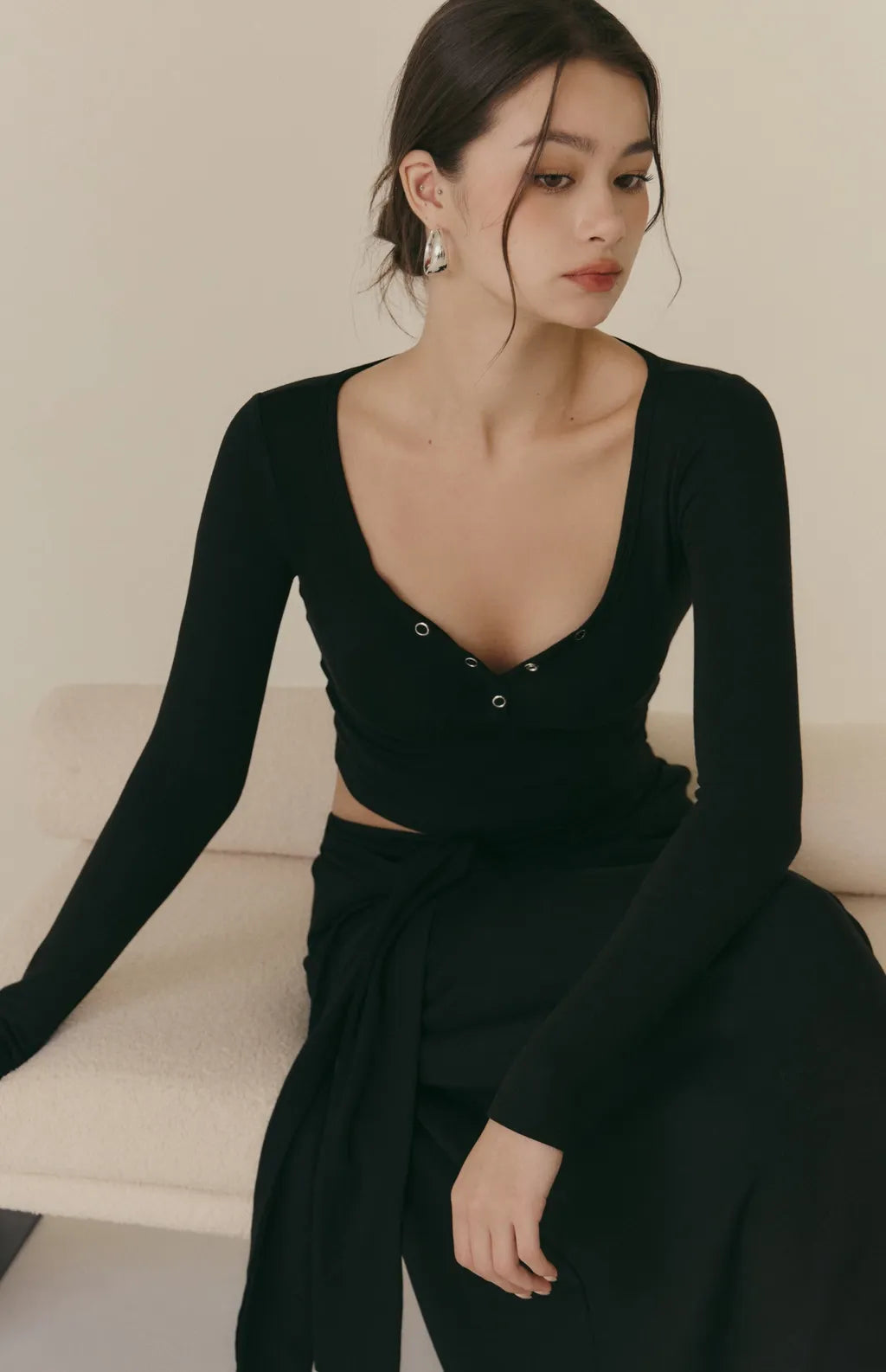 Cozy Wool-Blend Tie-Waist Long Skirt<br/>羊毛暖絨假兩件綁帶裙