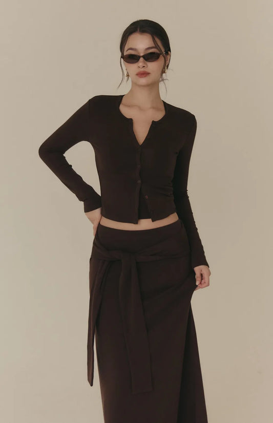 Cozy Wool-Blend Tie-Waist Long Skirt<br/>羊毛暖絨假兩件綁帶裙